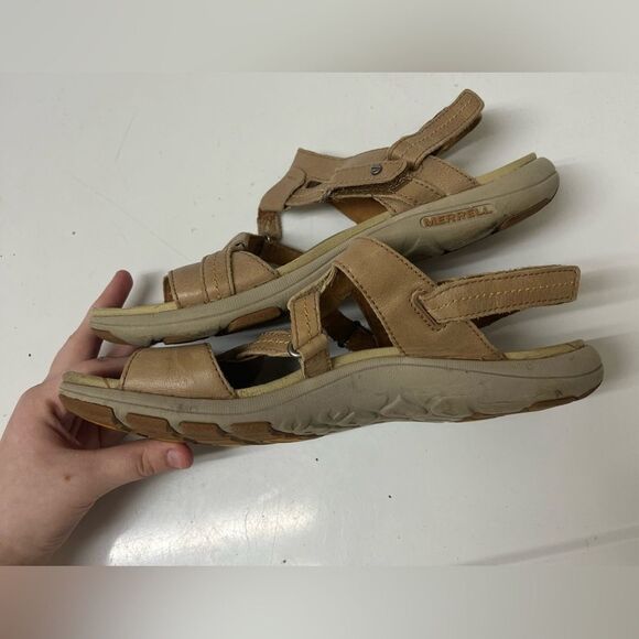 Merrell Swivel Lavish Women’s Sand Dollar Tan Leather Strappy Sandals SZ 9 - Picture 3 of 5